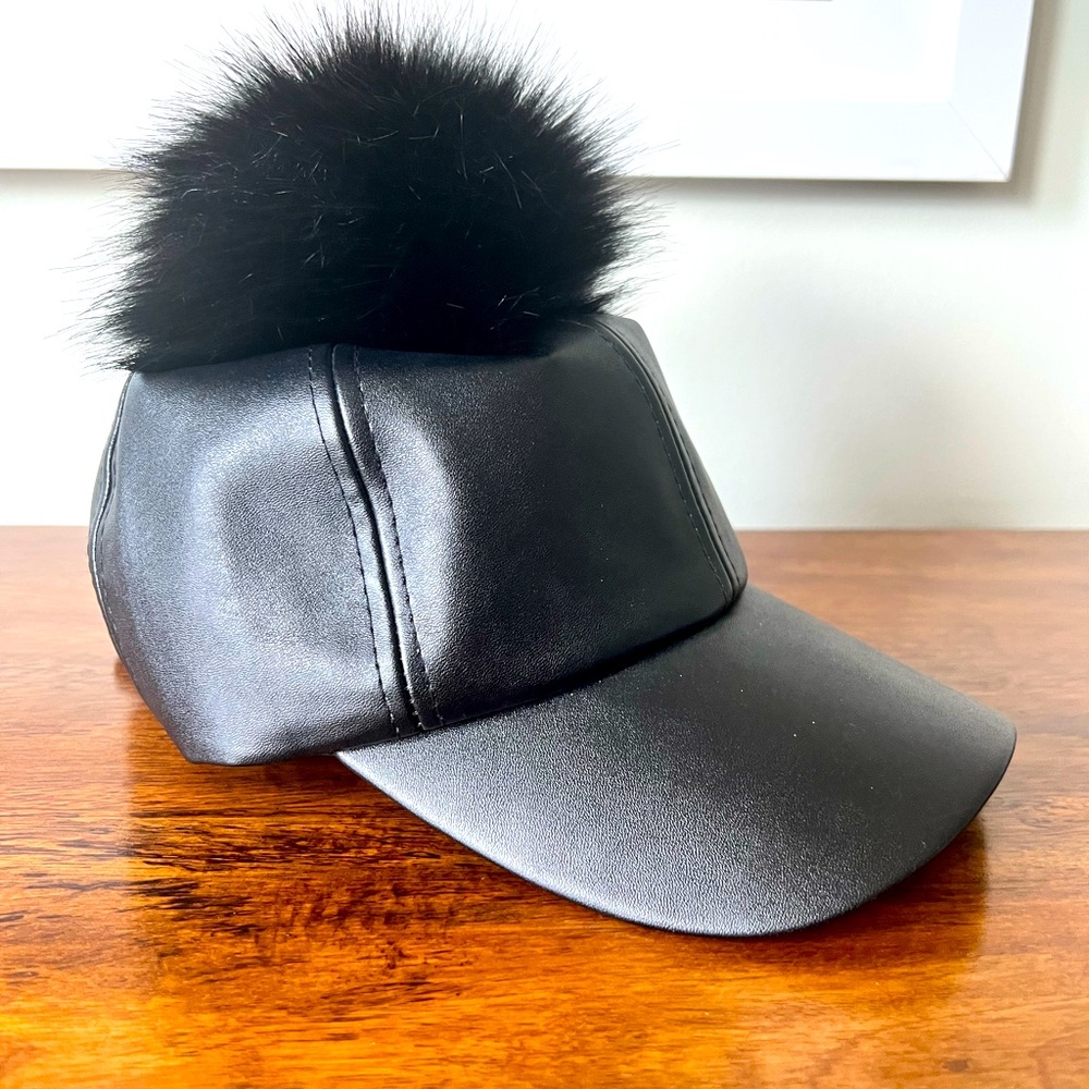 Evelyn K Black Faux Fur Pom-Pom Cap
